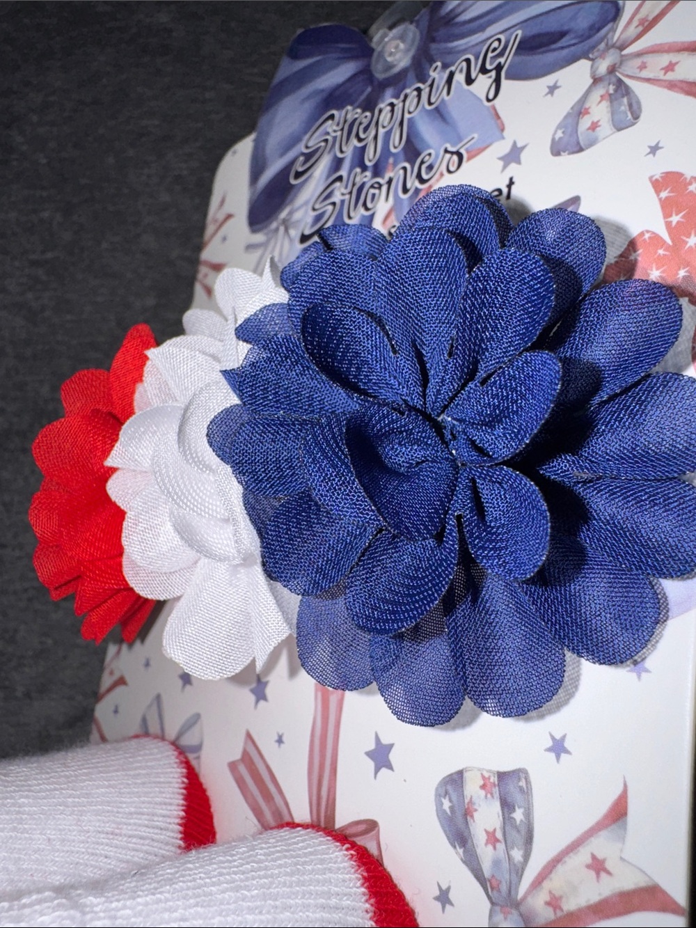 Stepping Stones- Baby Girls Red White & Blue Headwrap & Socks Set 0-12M - Picture 8 of 9